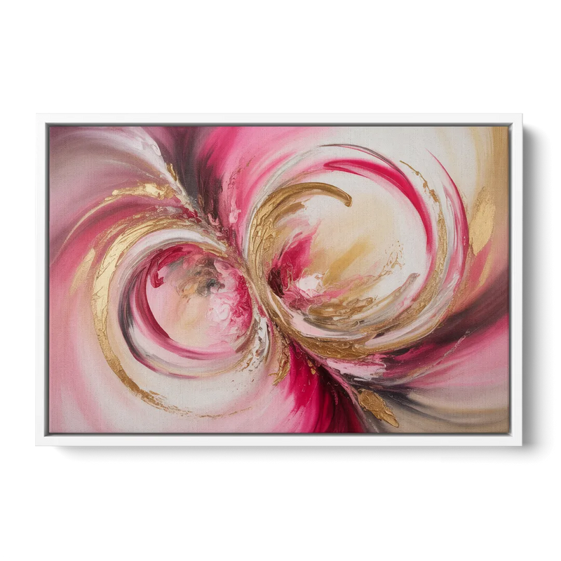 Elegant Swirl Pink and Gold Abstract Front - White Canvas Wall Art