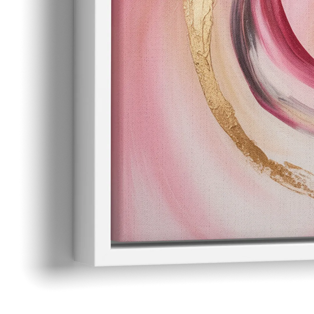 Elegant Swirl Pink and Gold Abstract - Close-Up White Frame Canvas