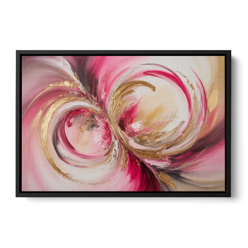 Elegant Swirl Pink and Gold Abstract Front - Black Canvas Wall Art