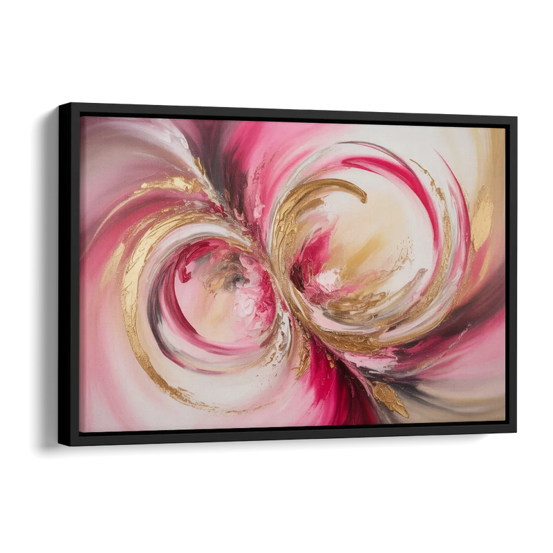Elegant Swirl Pink and Gold Abstract Side - Black Canvas Wall Art