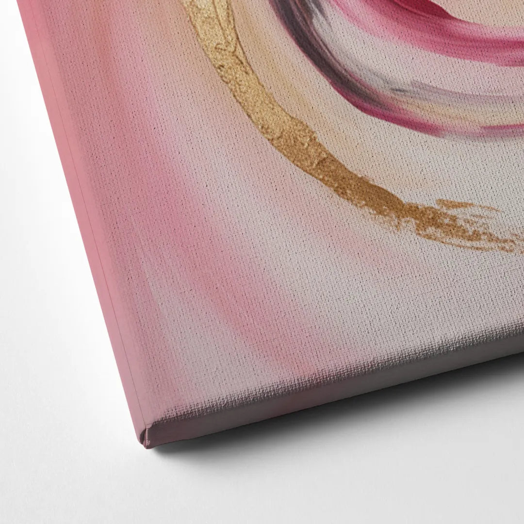 Elegant Swirl Pink and Gold Abstract Canvas Close Up