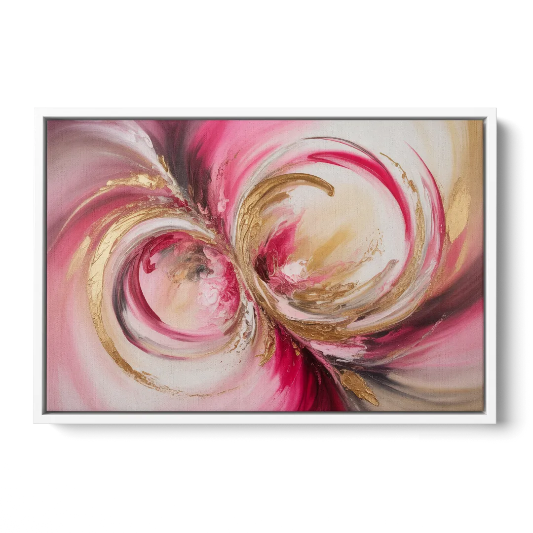 Elegant Swirl Pink and Gold Abstract - White Frame Canvas