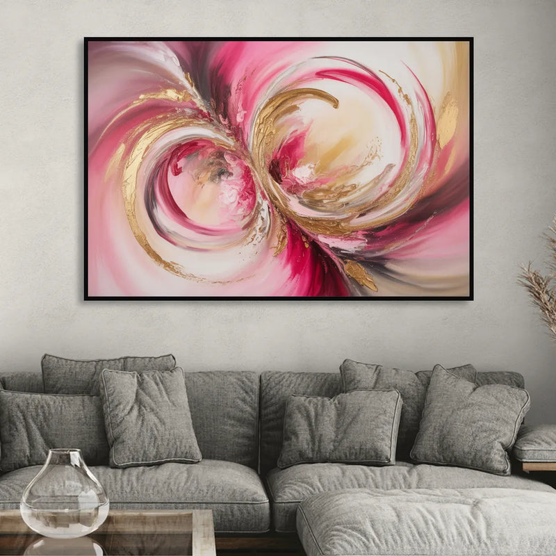 Elegant Swirl Pink and Gold Abstract Living Room - Black Canvas Wall Art