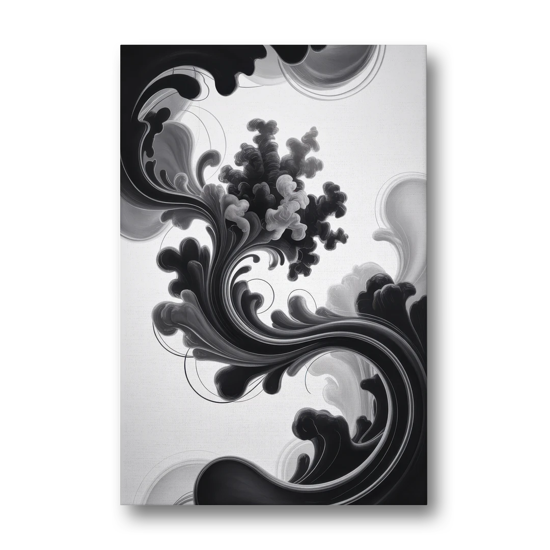 Elegant Swirls Black and White Abstract - Canvas Wall Art - Front