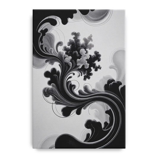 Elegant Swirls Black and White Abstract - Canvas Wall Art