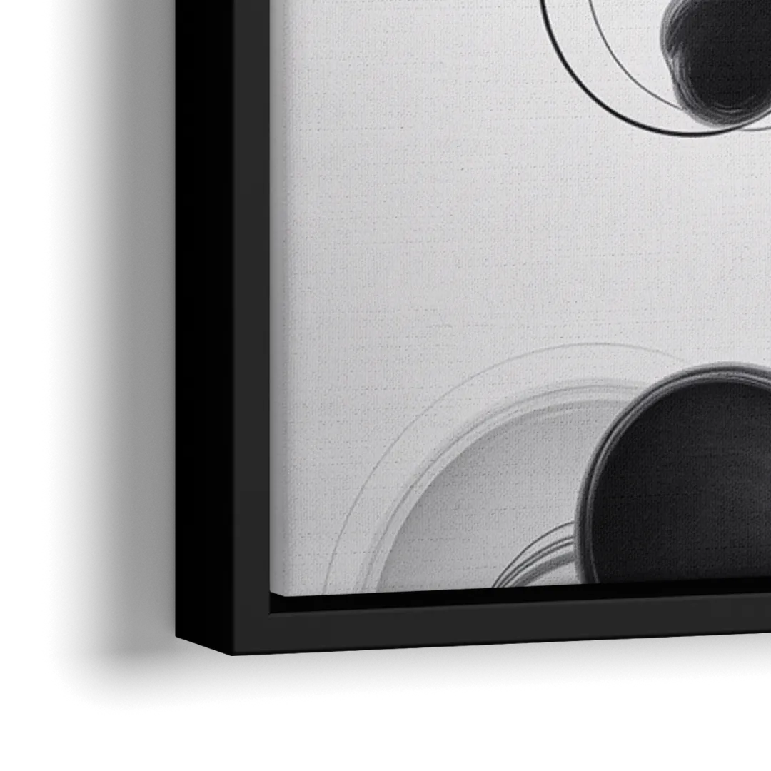 Elegant Swirls Black and White Abstract - Close-Up Black Frame Canvas
