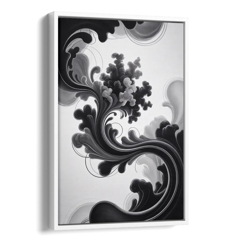 Elegant Swirls Black and White Abstract Side - White Canvas Wall Art