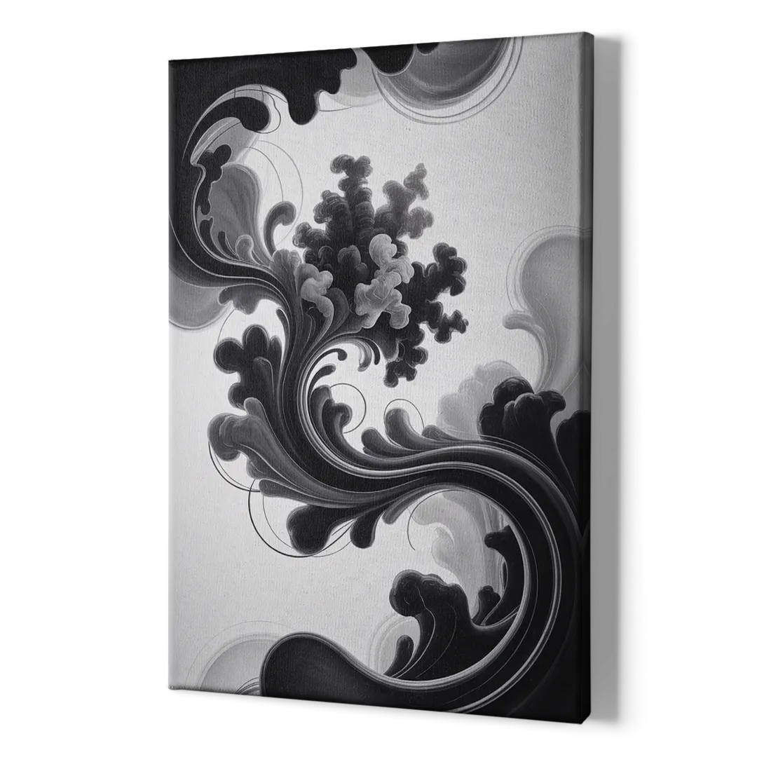 Elegant Swirls Black and White Abstract - Canvas Print Art Sides