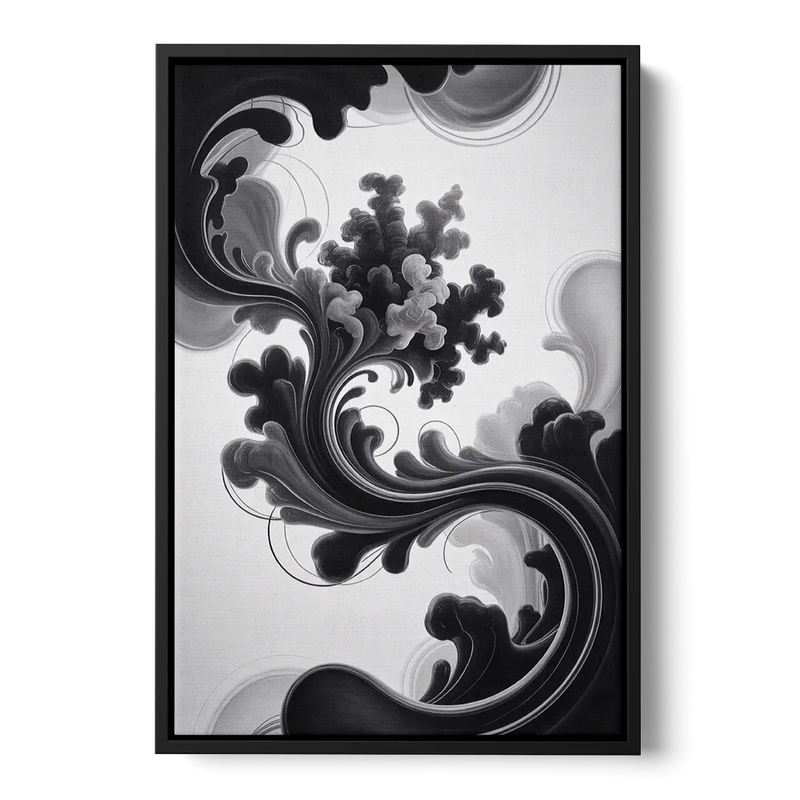 Elegant Swirls Black and White Abstract Front - Black Canvas Wall Art