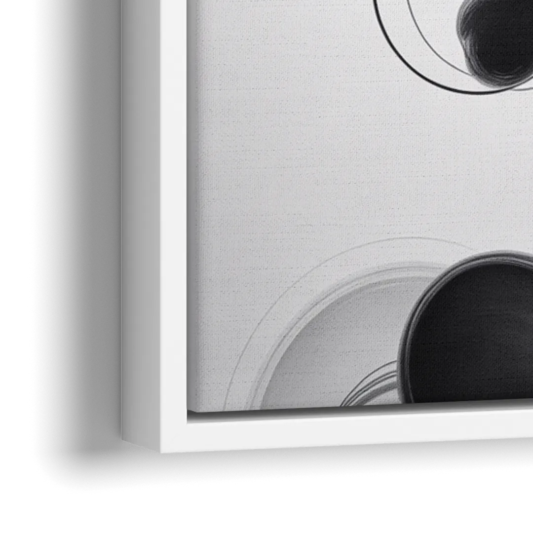 Elegant Swirls Black and White Abstract - Close-Up White Frame Canvas
