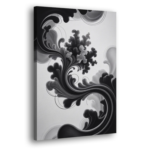 Elegant Swirls Black and White Abstract - Canvas Wall Art