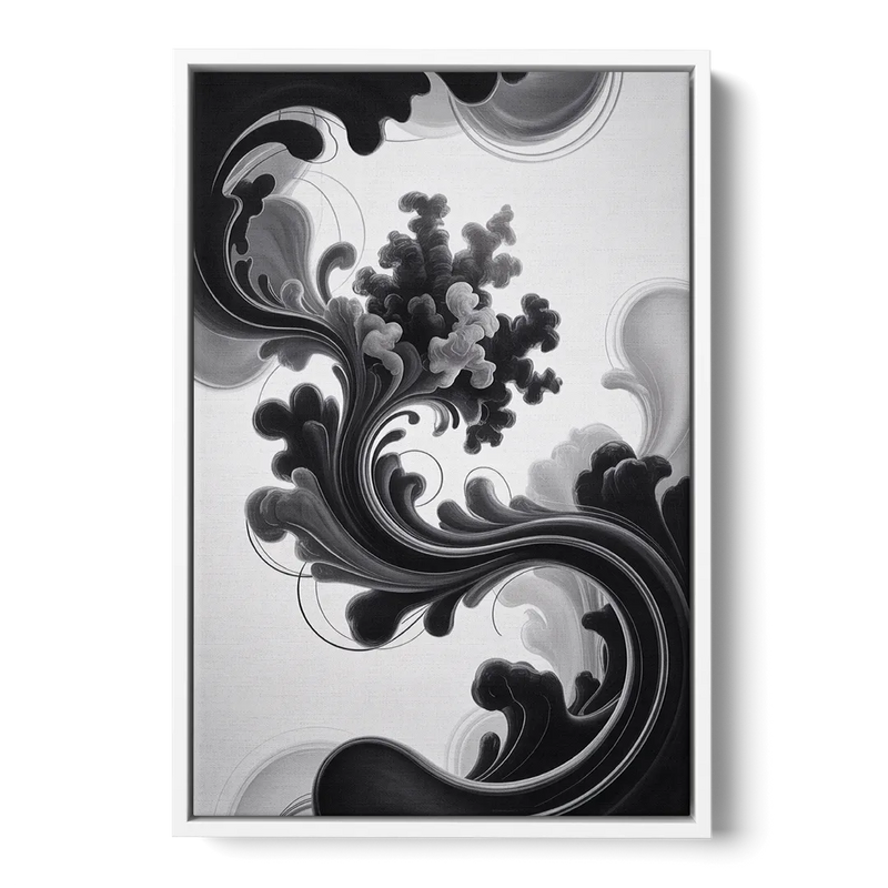 Elegant Swirls Black and White Abstract Front - White Canvas Wall Art