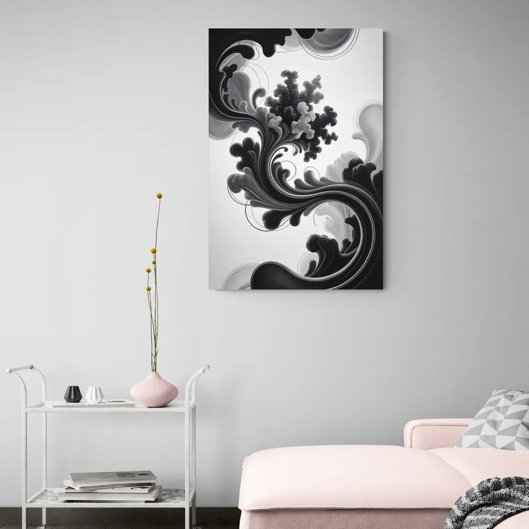 Elegant Swirls Black and White Abstract - Canvas Wall Art Living Room