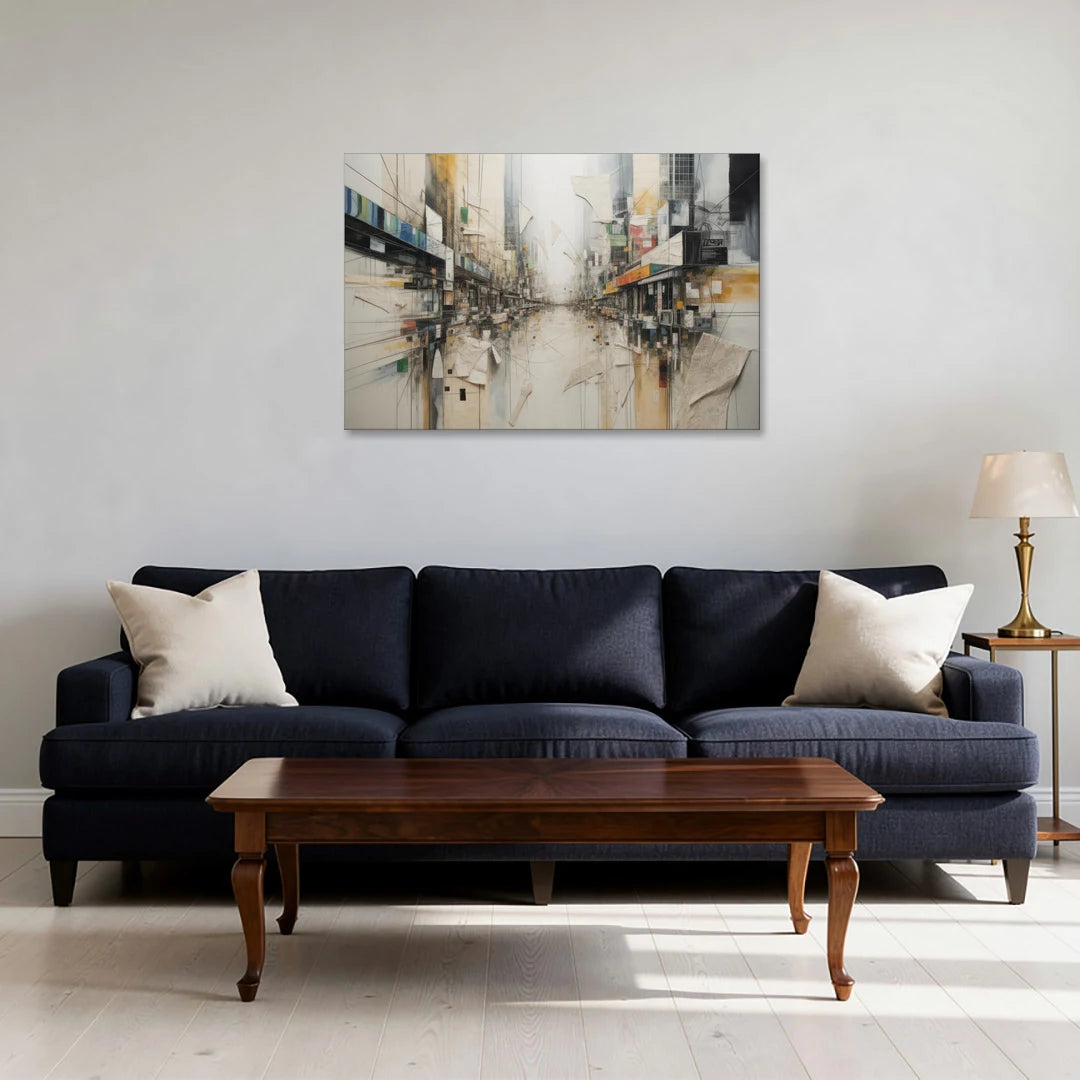 Elegant Urban Layers White Abstract - Canvas Wall Art - Sofa - 36x24