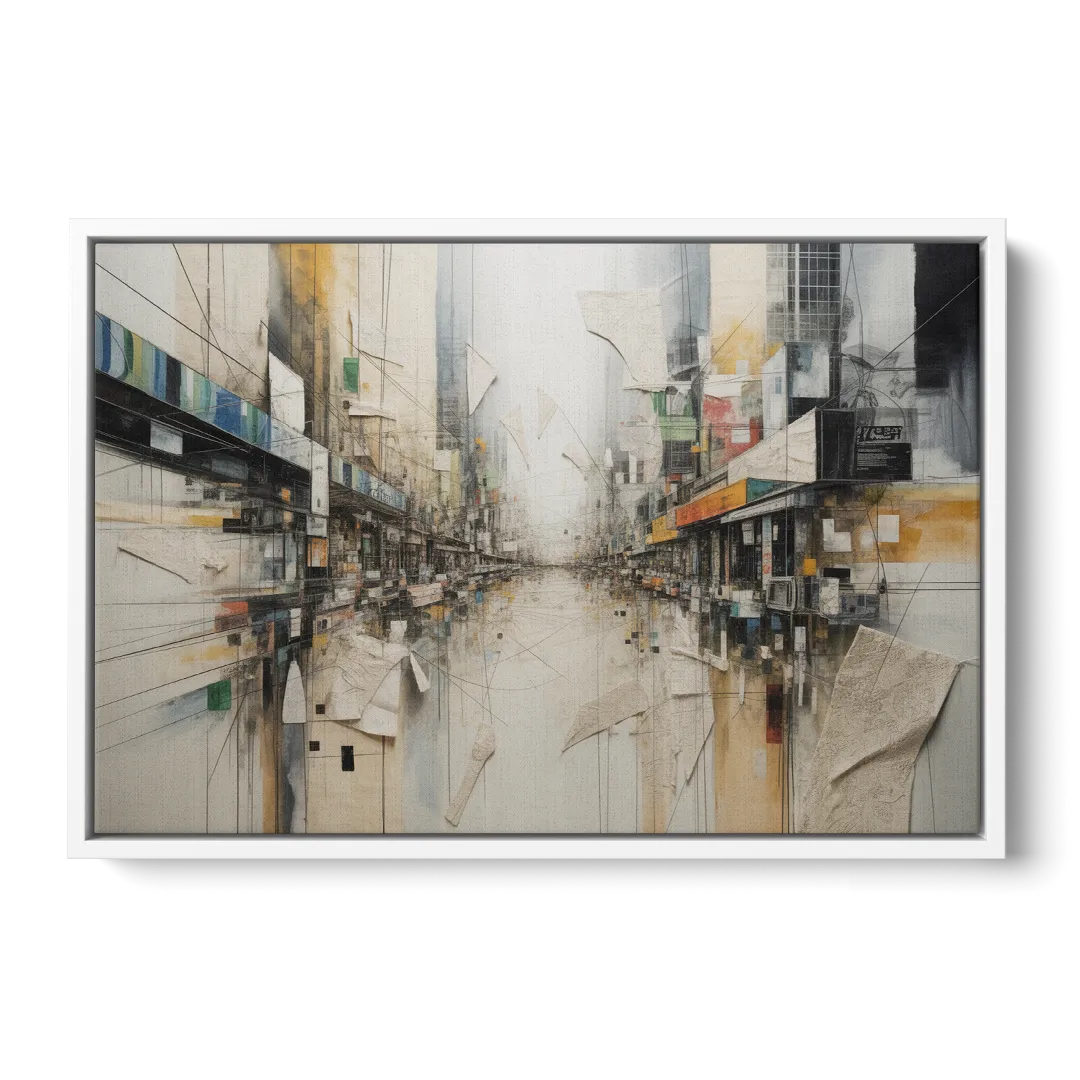 Elegant Urban Layers White Abstract - White Frame Canvas