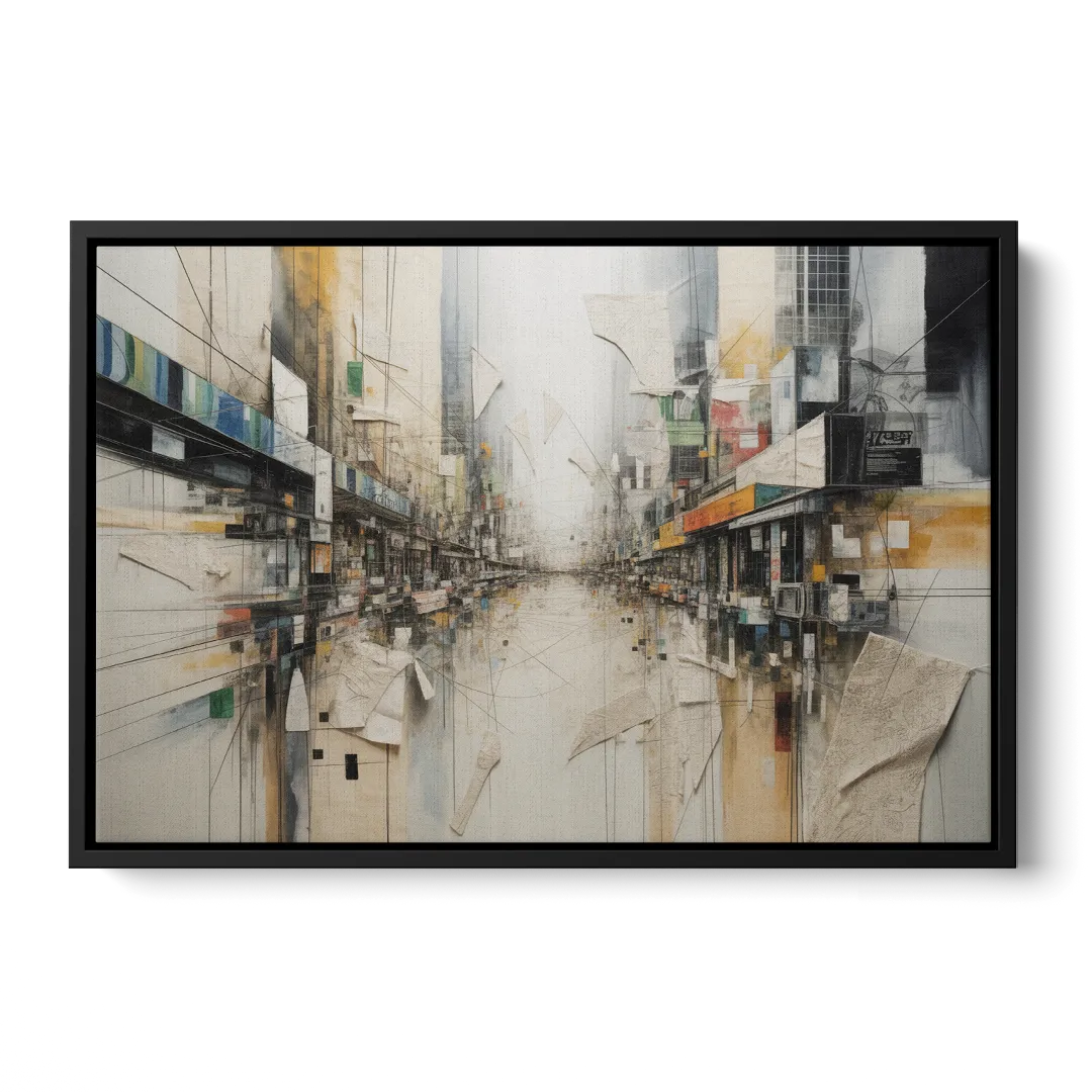 Elegant Urban Layers White Abstract - Black Frame Canvas