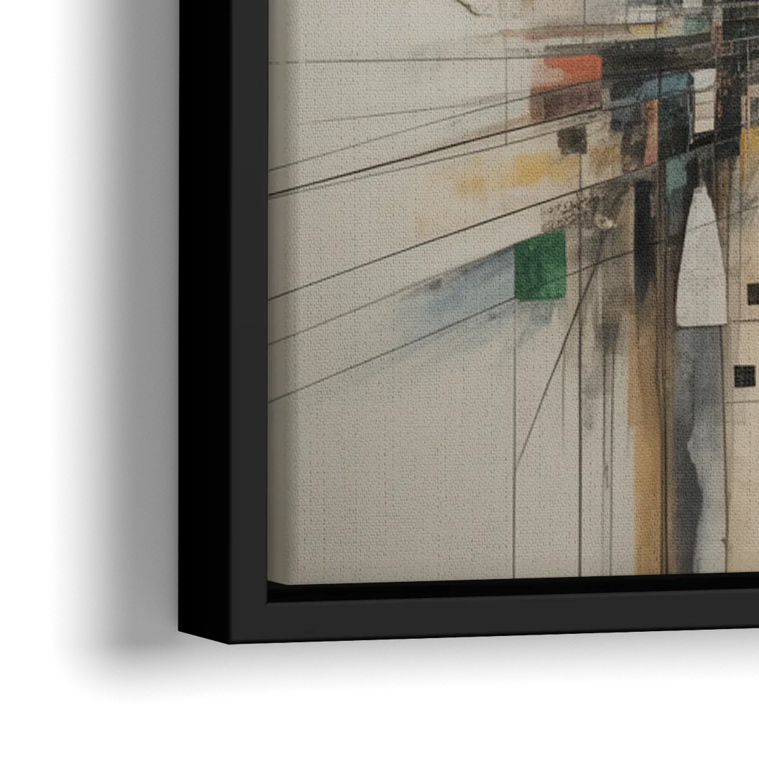 Elegant Urban Layers White Abstract - Close-Up Black Frame Canvas