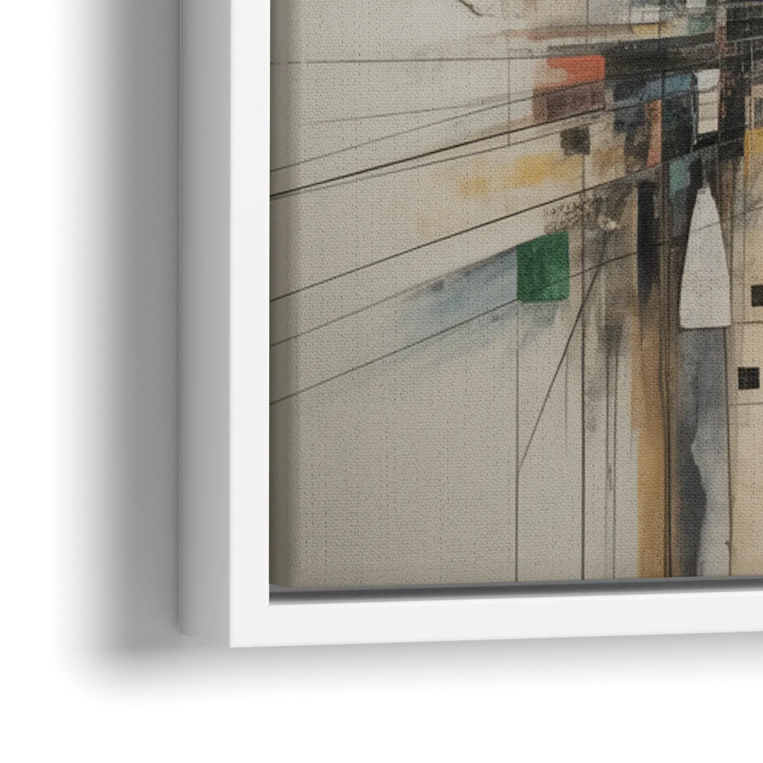 Elegant Urban Layers White Abstract - Close-Up White Frame Canvas