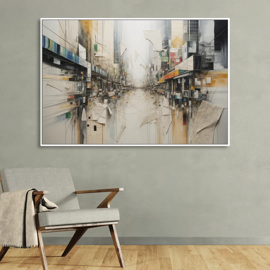 Elegant Urban Layers White Abstract Living Room - White Canvas Wall Art