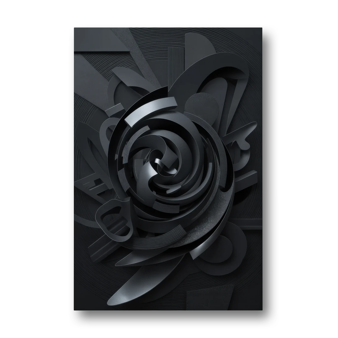 Elegant Vortex Swirl Black Abstract - Canvas Wall Art - Front
