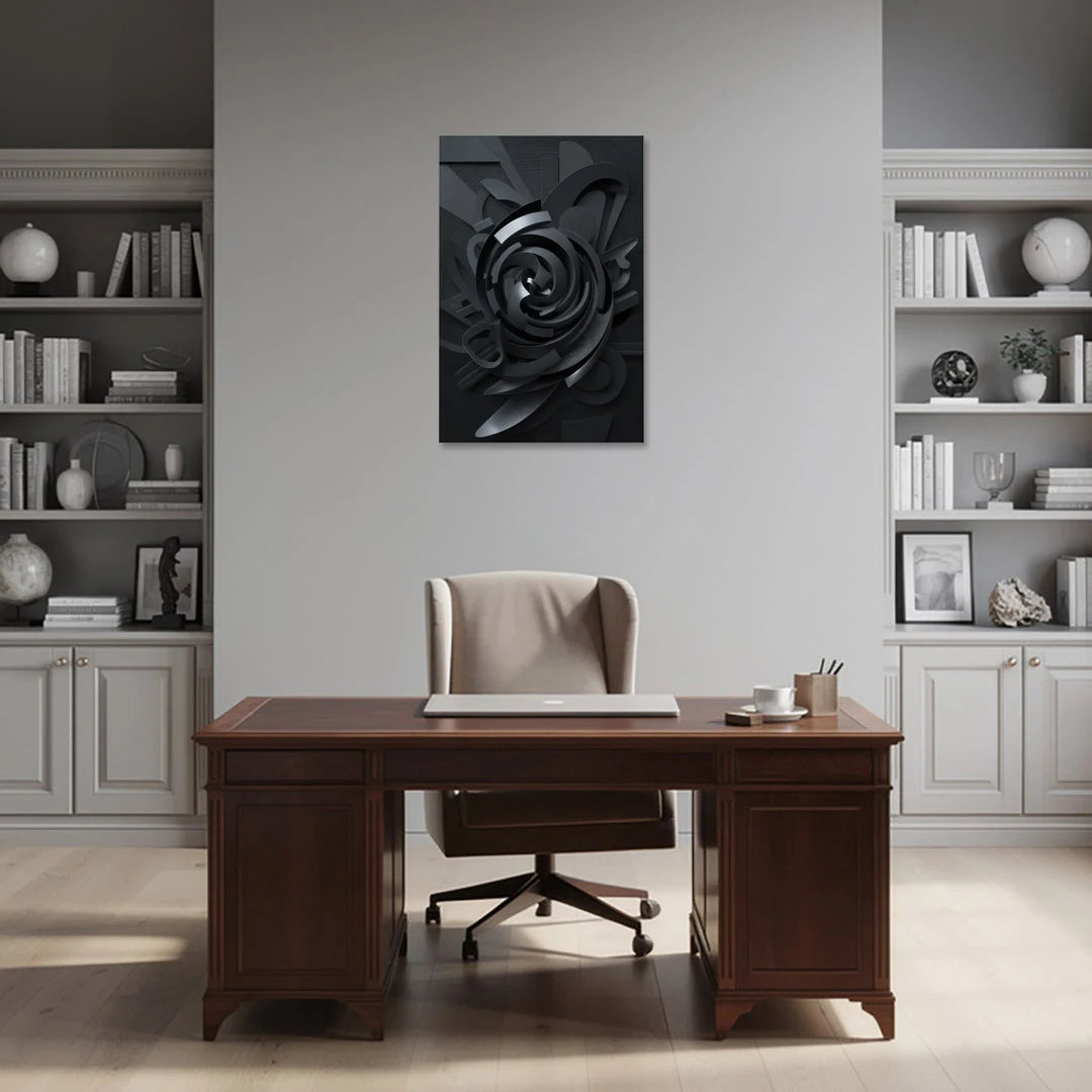 Elegant Vortex Swirl Black Abstract - Canvas Wall Art - Office - 24x36