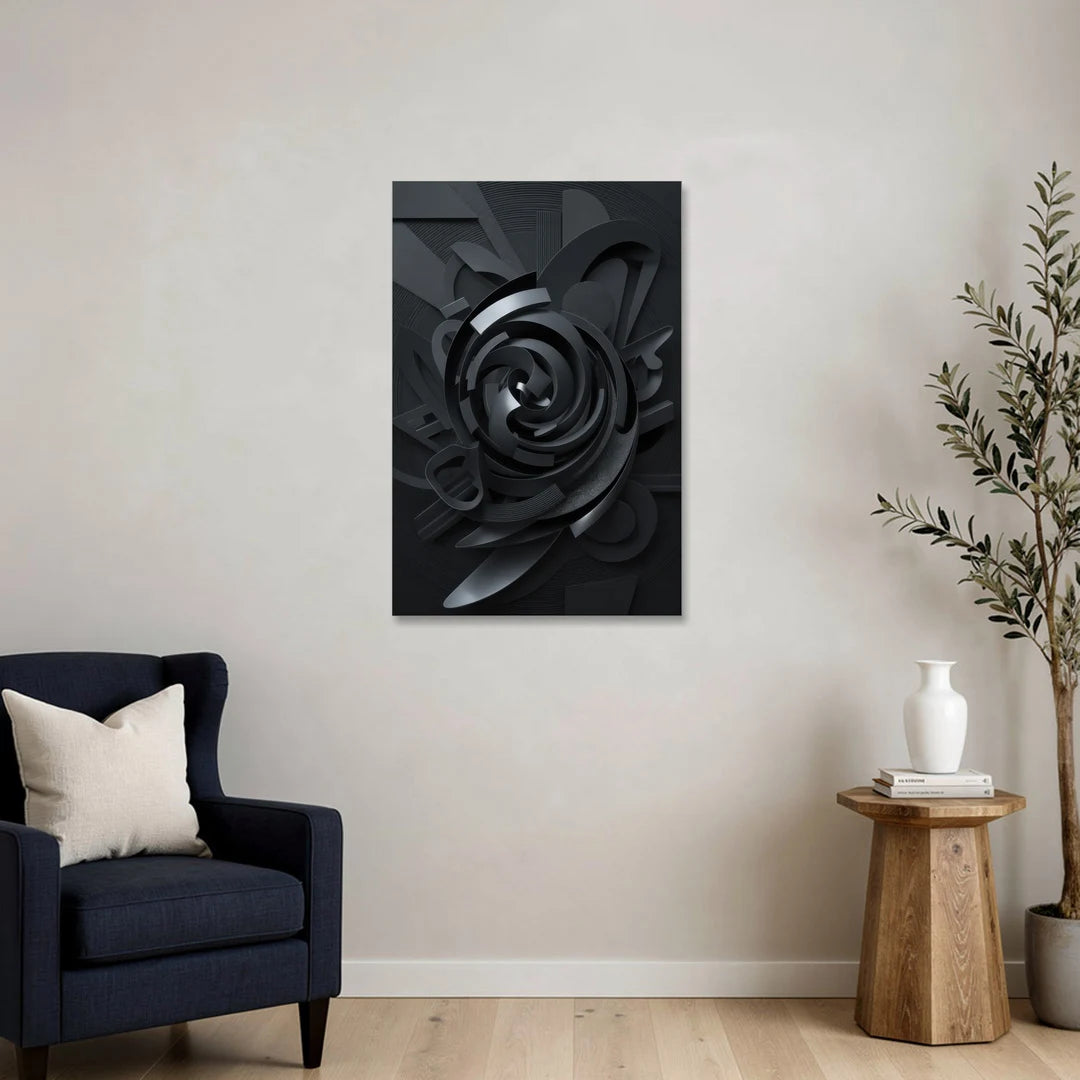Elegant Vortex Swirl Black Abstract - Canvas Wall Art - Sofa - 24x36