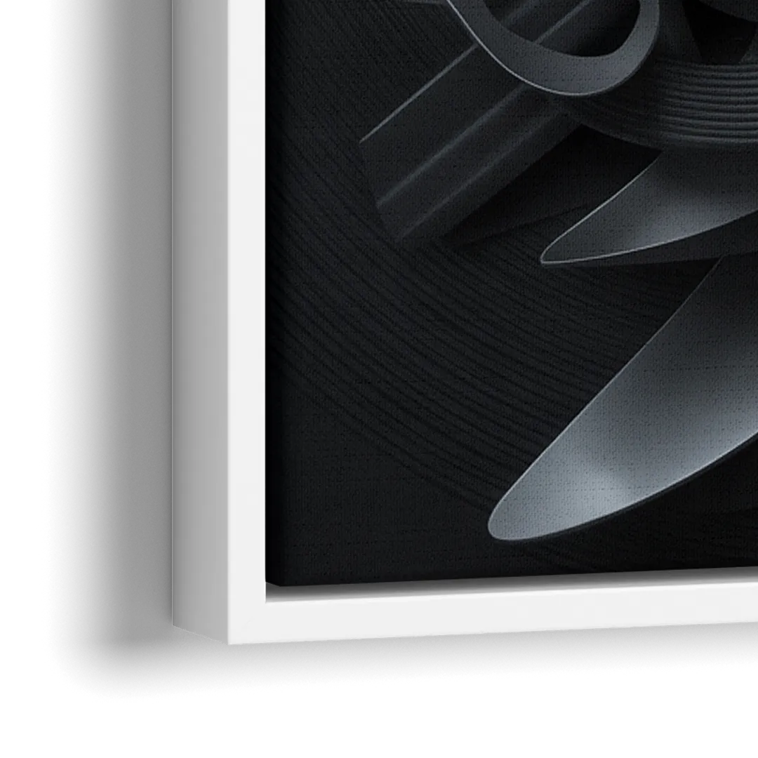 Elegant Vortex Swirl Black Abstract - Close-Up White Frame Canvas
