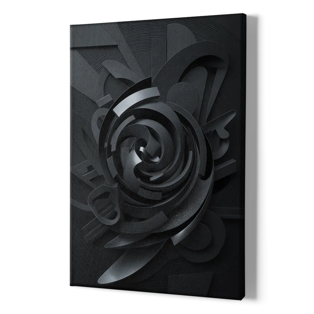 Elegant Vortex Swirl Black Abstract - Canvas Print Art Sides