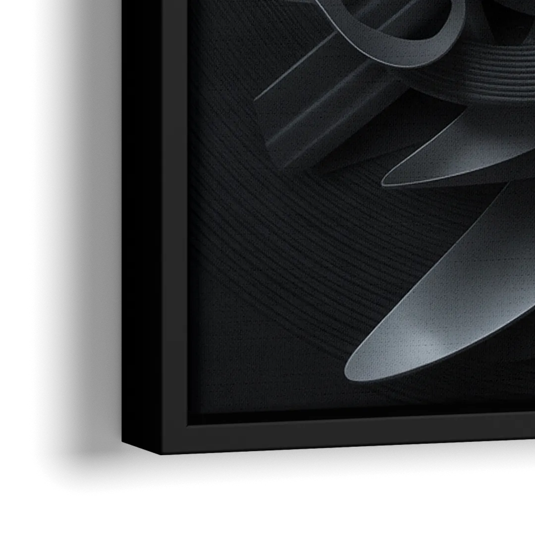 Elegant Vortex Swirl Black Abstract - Close-Up Black Frame Canvas