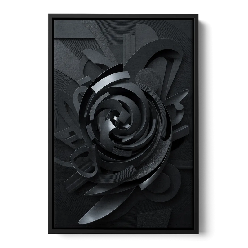 Elegant Vortex Swirl Black Abstract Front - Black Canvas Wall Art