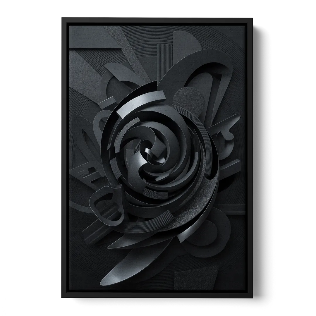 Elegant Vortex Swirl Black Abstract - Black Frame Canvas