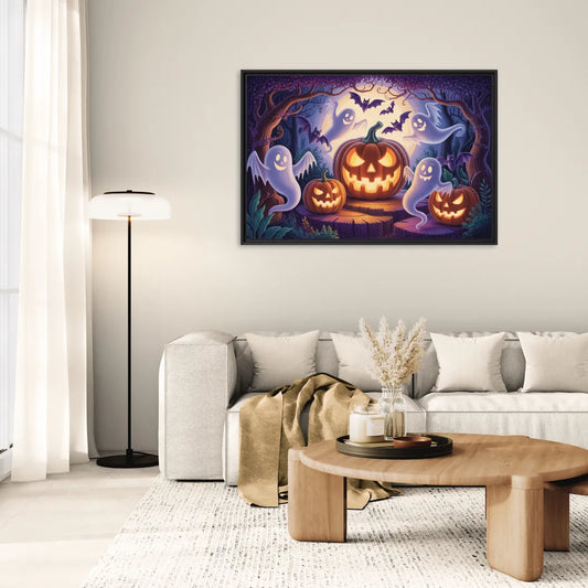 Enchanted Forest Halloween Scene - Living Room Black Frame Canvas
