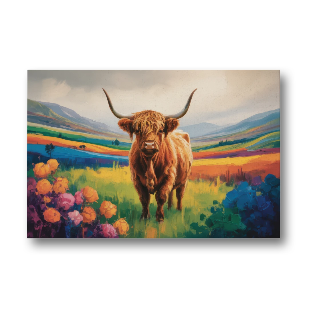 Enchanted Highland Cow Glass Look - Canvas Wall Art - Front