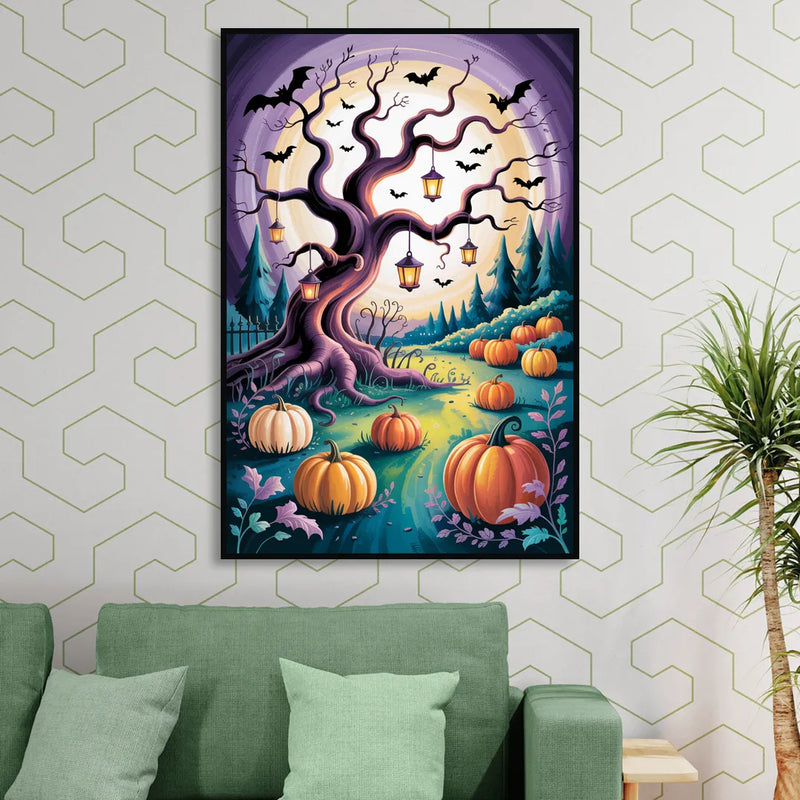 Enchanted Night Mystical Halloween Sitting Room - Black Canvas Wall Art