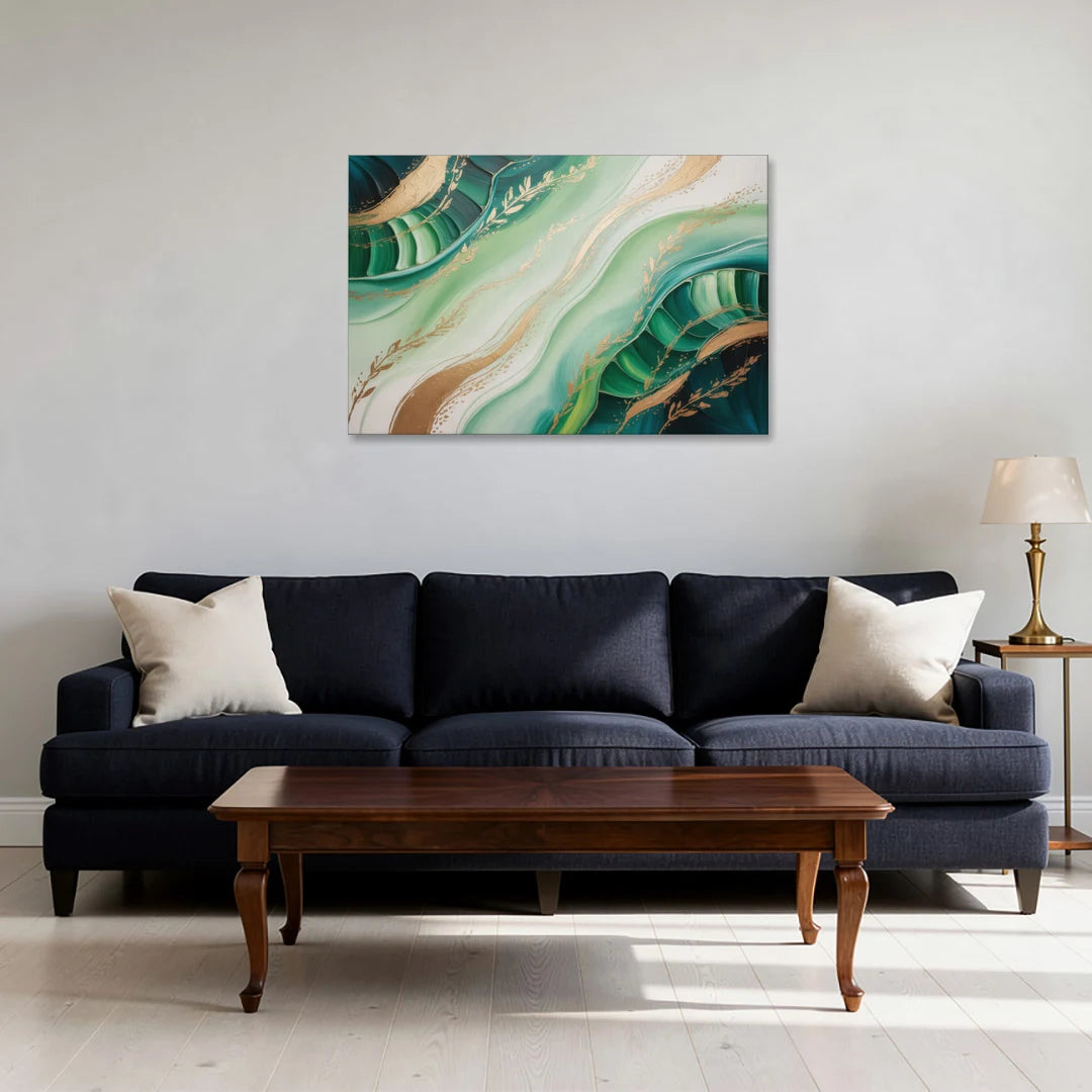 Enchanting Forest Green Abstract - Canvas Wall Art - Sofa - 36x24
