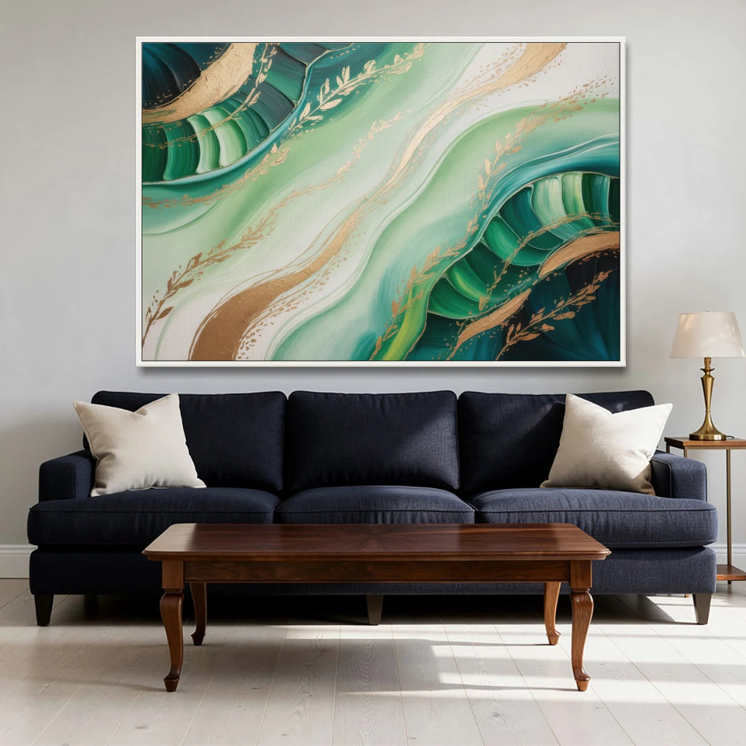 Enchanting Forest Green Abstract - White Framed Canvas Wall Art - Sofa - 60x40