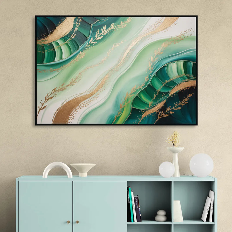 Enchanting Forest Green Abstract Sitting Room - Black Canvas Wall Art