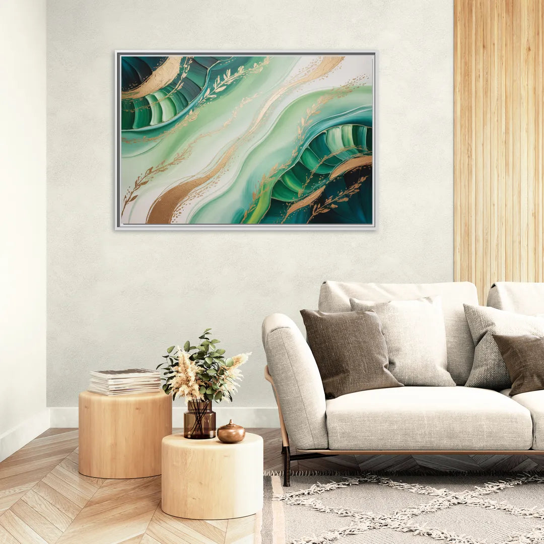 Enchanting Forest Green Abstract - Living Room White Frame Canvas
