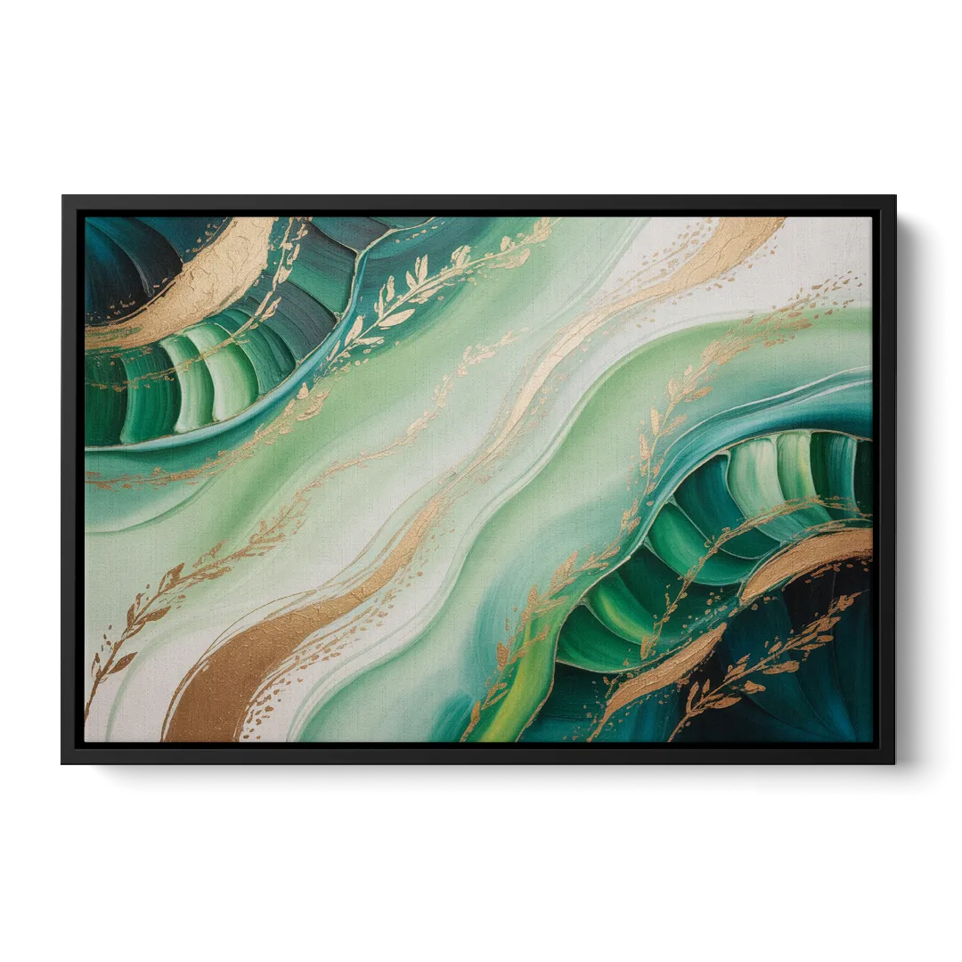 Enchanting Forest Green Abstract - Black Frame Canvas