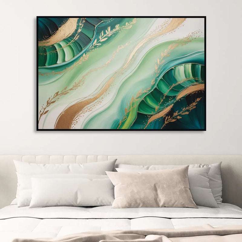 Enchanting Forest Green Abstract Living Room - Black Canvas Wall Art