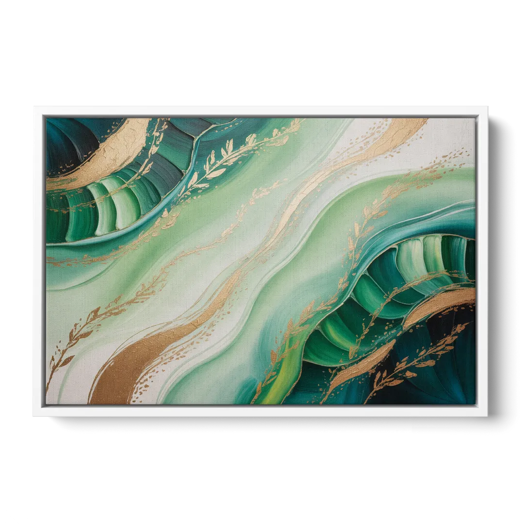 Enchanting Forest Green Abstract - White Frame Canvas