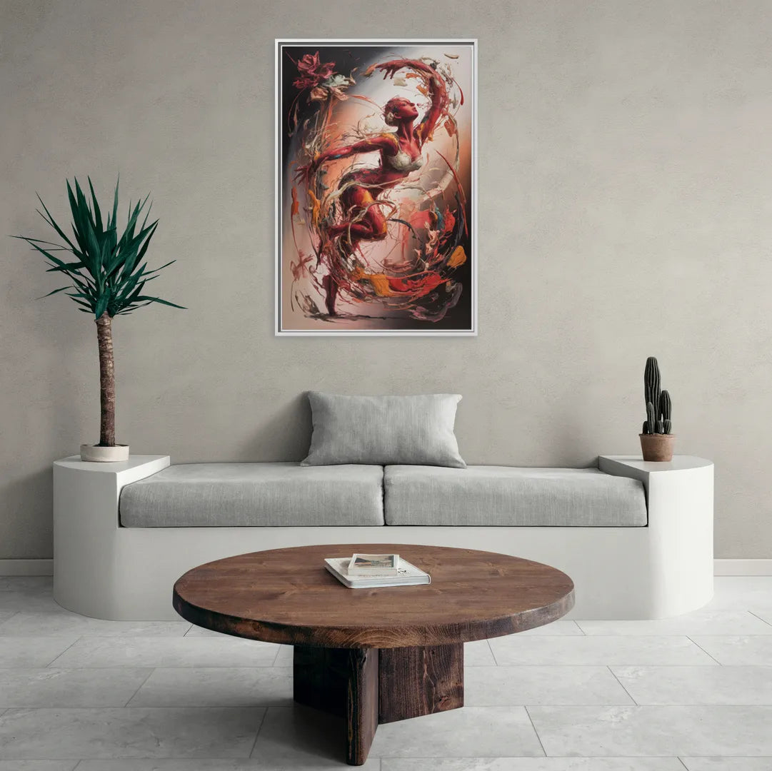 Energetic Harmony Red Abstract - Living Room White Frame Canvas