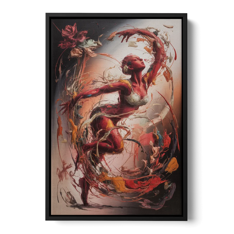 Energetic Harmony Red Abstract Front - Black Canvas Wall Art