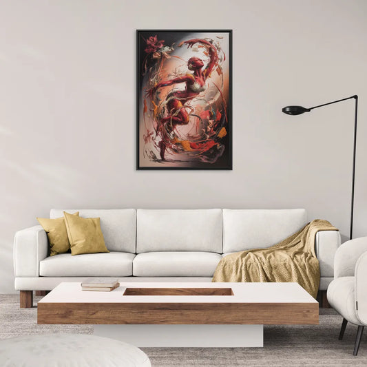 Energetic Harmony Red Abstract - Living Room Black Frame Canvas