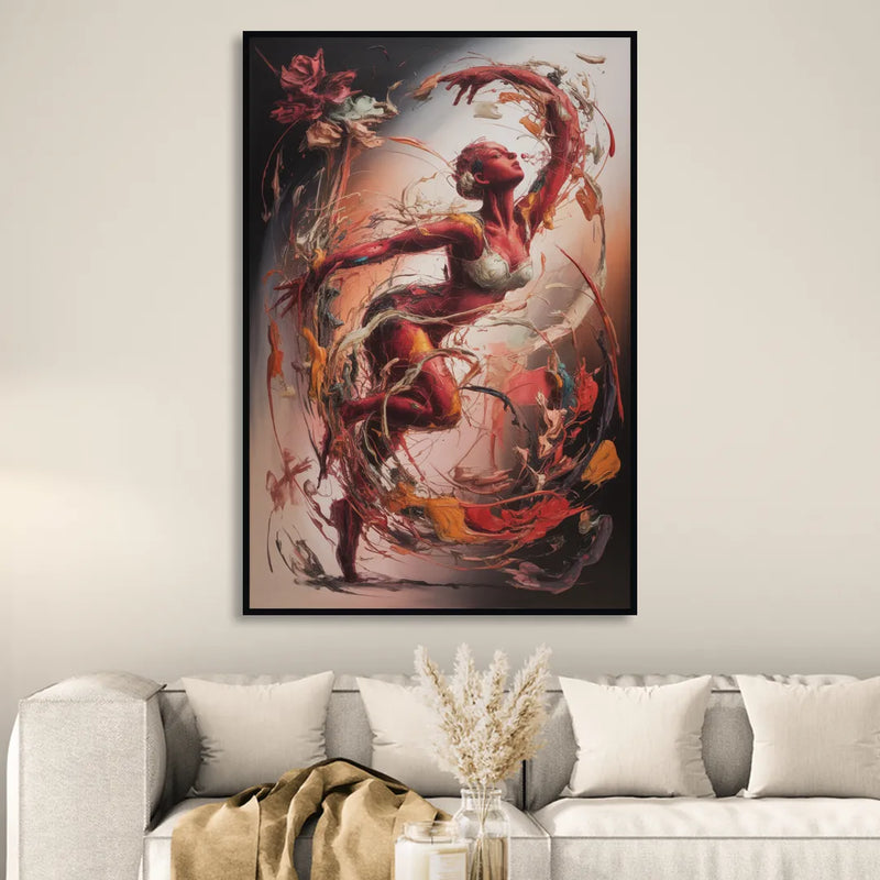 Energetic Harmony Red Abstract Sitting Room - Black Canvas Wall Art