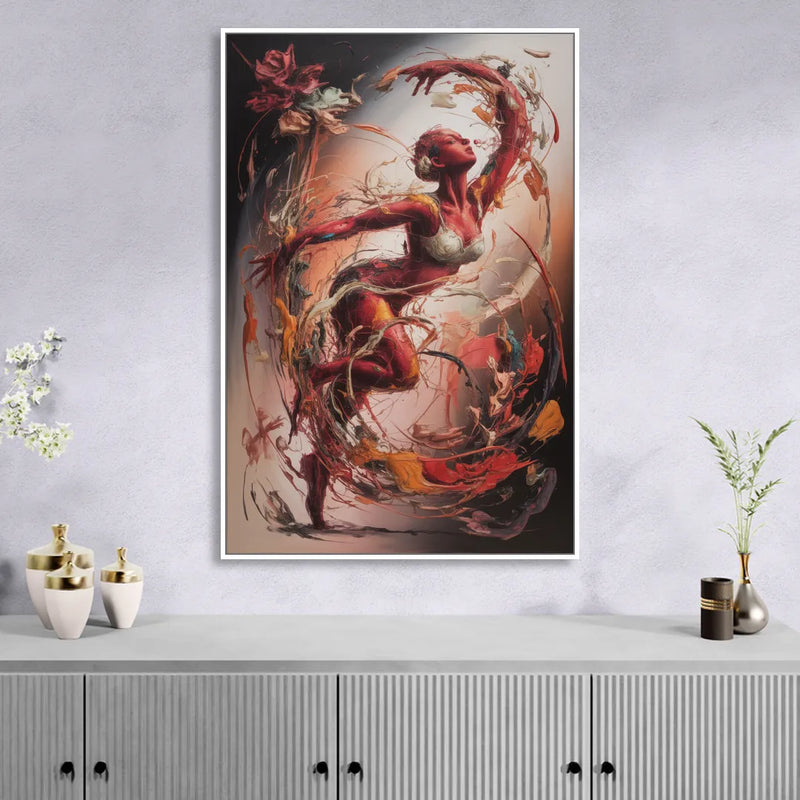 Energetic Harmony Red Abstract Sitting Room - White Canvas Wall Art