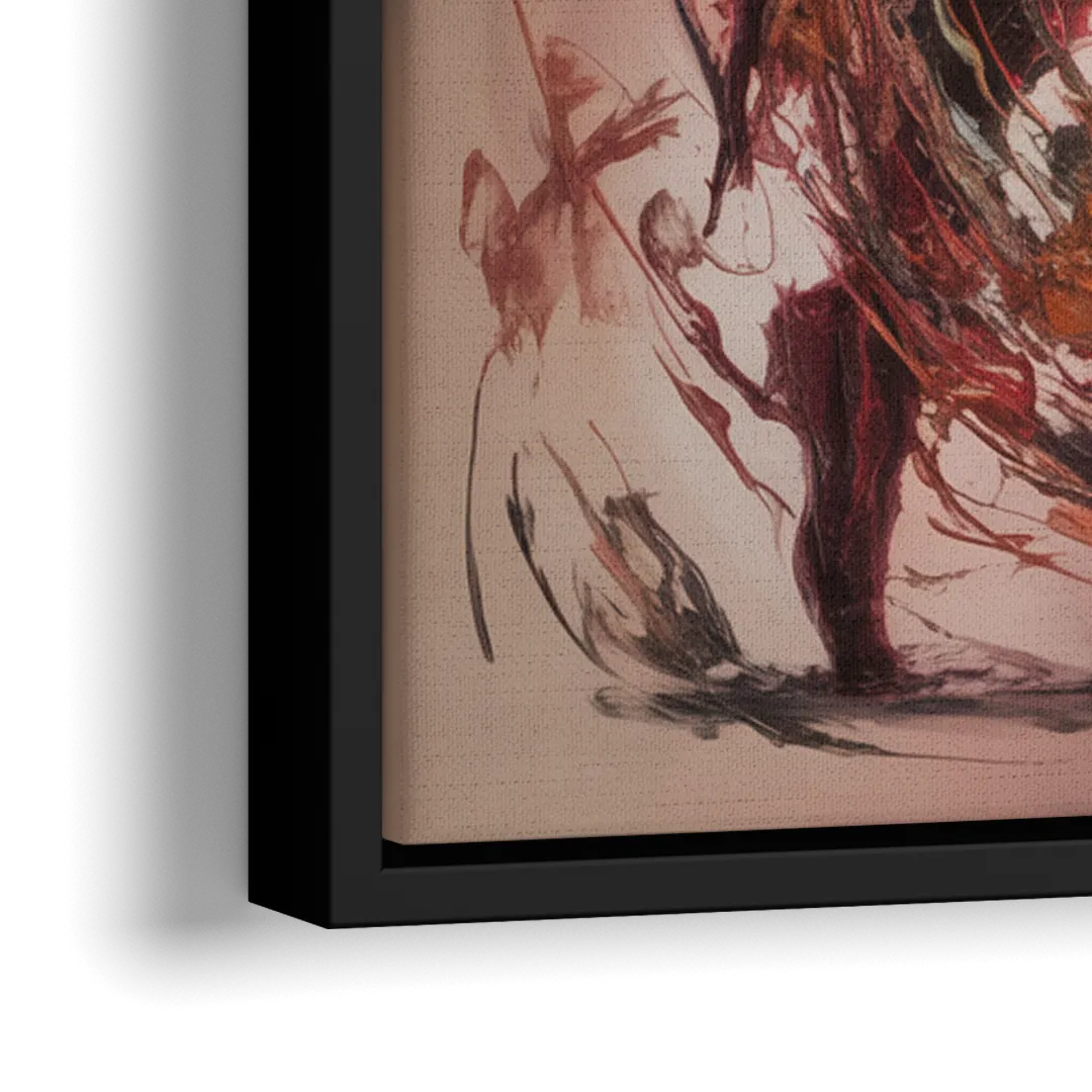 Energetic Harmony Red Abstract - Close-Up Black Frame Canvas