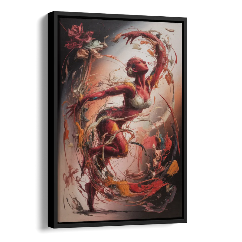 Energetic Harmony Red Abstract Side - Black Canvas Wall Art