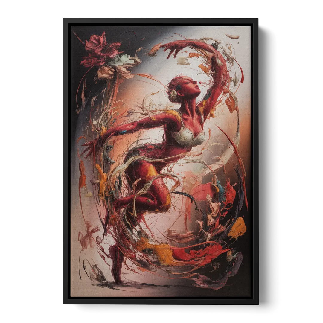 Energetic Harmony Red Abstract - Black Frame Canvas