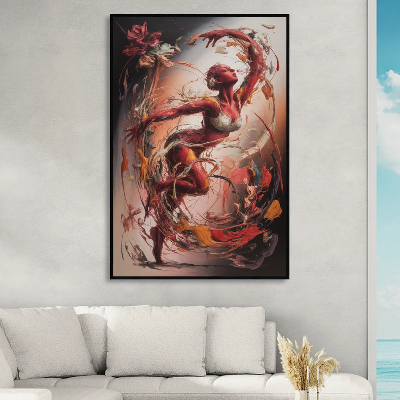 Energetic Harmony Red Abstract Living Room - Black Canvas Wall Art